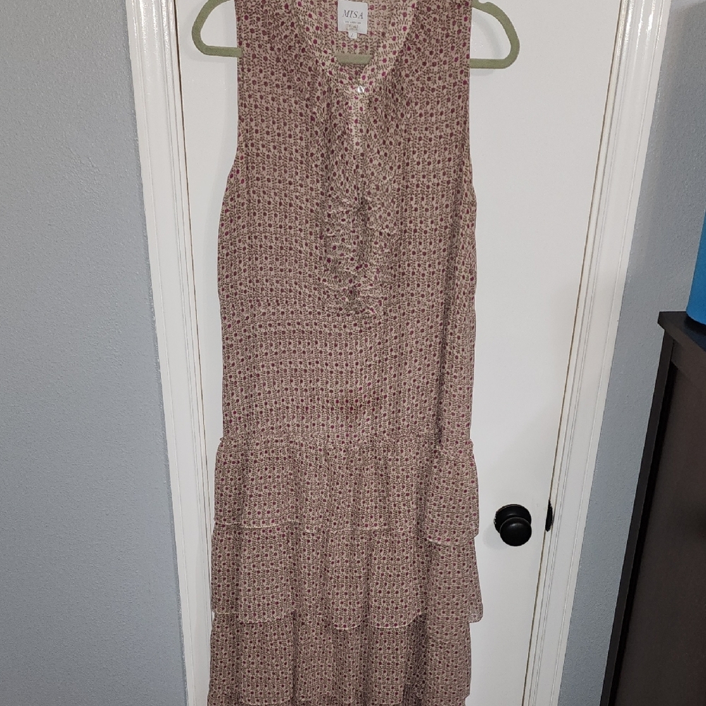 Misa Los Angeles Patterned Sleeveless Midi Dress Sz L